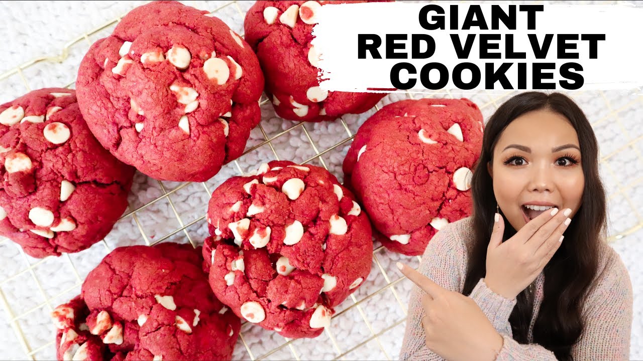 I made GIANT CHEWY Red Velvet Chocolate Chip Cookies - You NEED to make these!