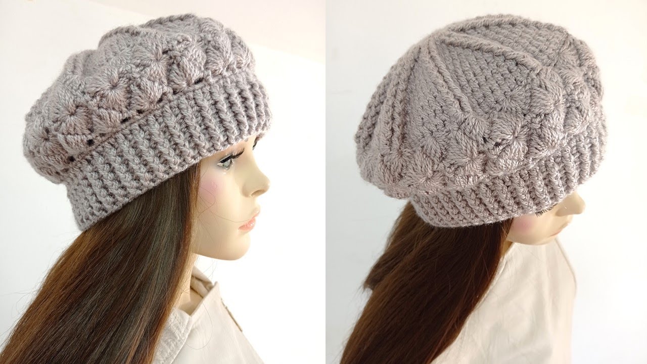Como tejer la Boina N° 55 a crochet en punto ROMBOS COMPLETOS para bebes, niñas y damas paso a  paso