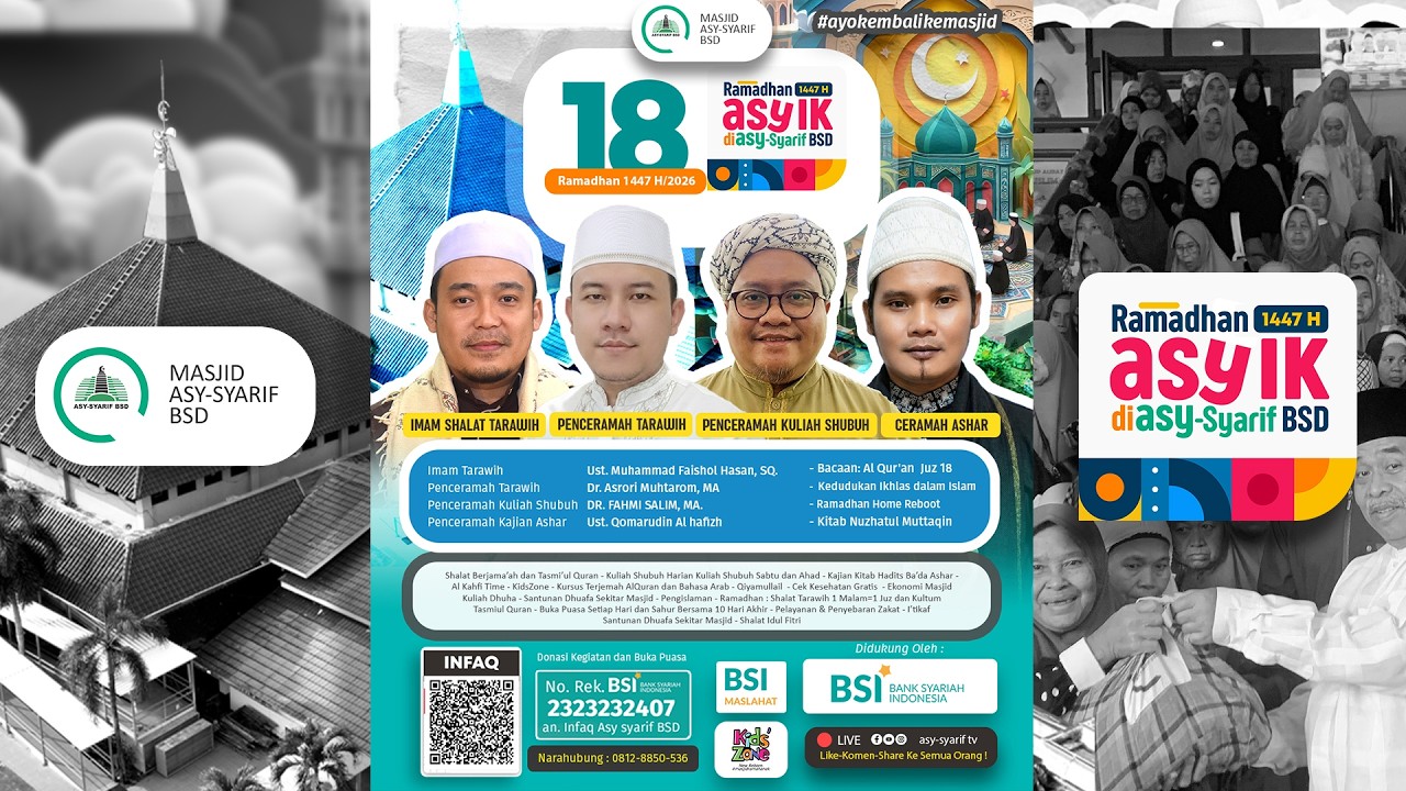 18 RAMADHAN 1447/2026 🇮🇩 🇵🇸 SHALAT TARAWIH LIVE - MASJID ASY SYARIF BSD- #ayokembalikemasjid