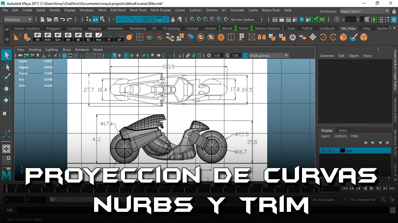 Proyectar curvas en superficies NURBS