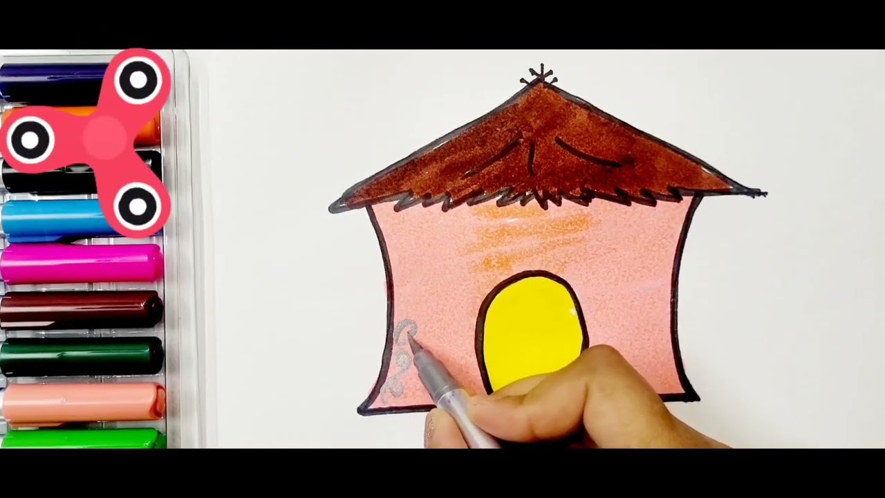 Drawing of a house & umbrella 🏖️ hut & tree | All in one drawing | Draw & colour | Let's Draw all 1 