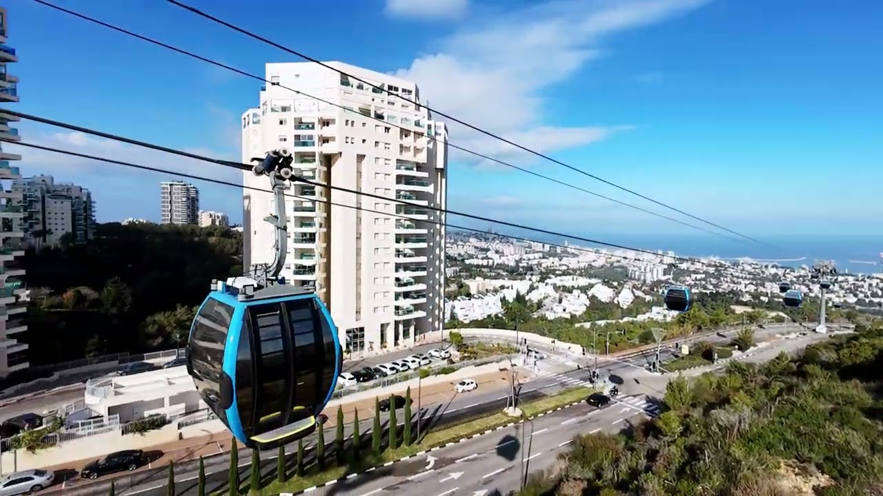 Cinematic Drone Follow Shot of the Haifa Cable Car