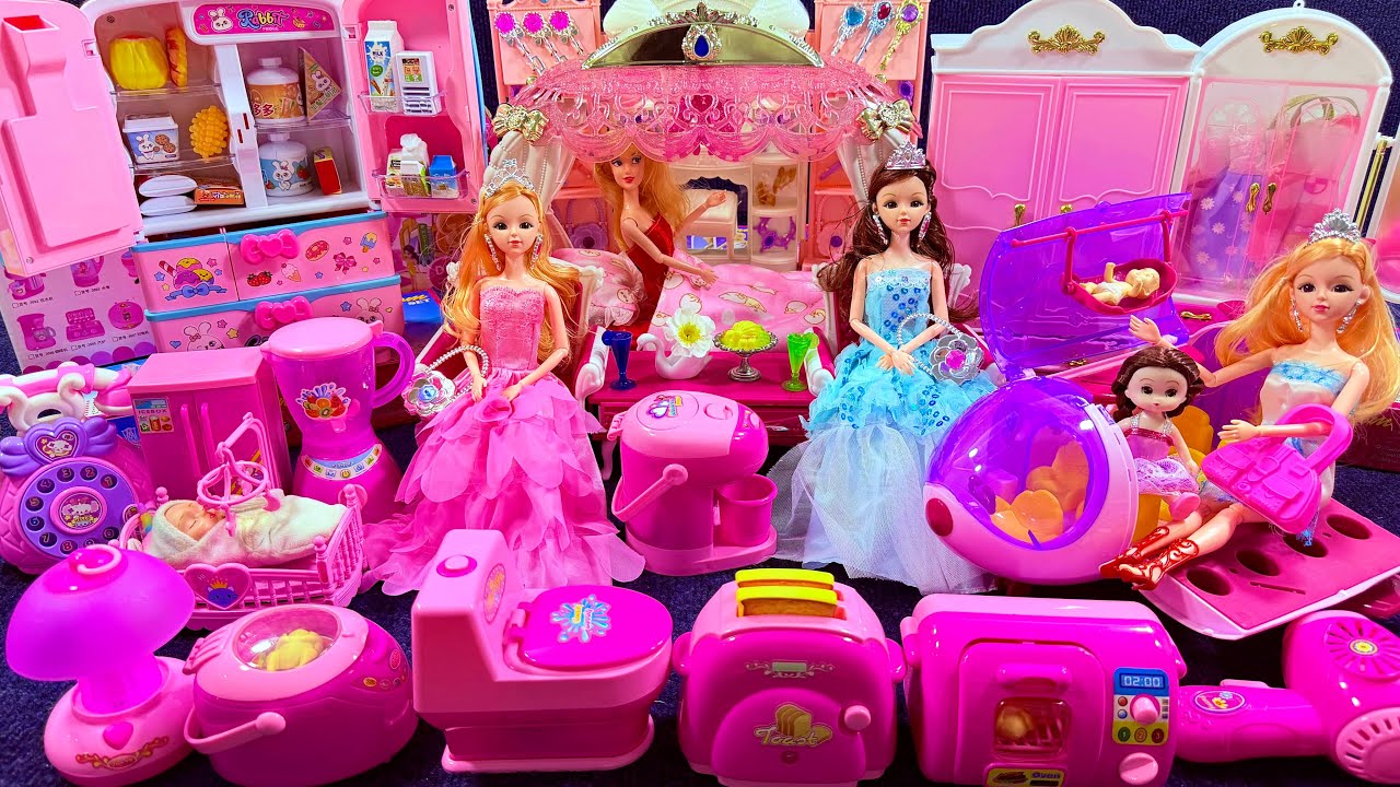 13 Minutes Satisfying with Unboxing Barbie Princess Pink Kitchen Rock Bed Play Set Review Toys ASMR
