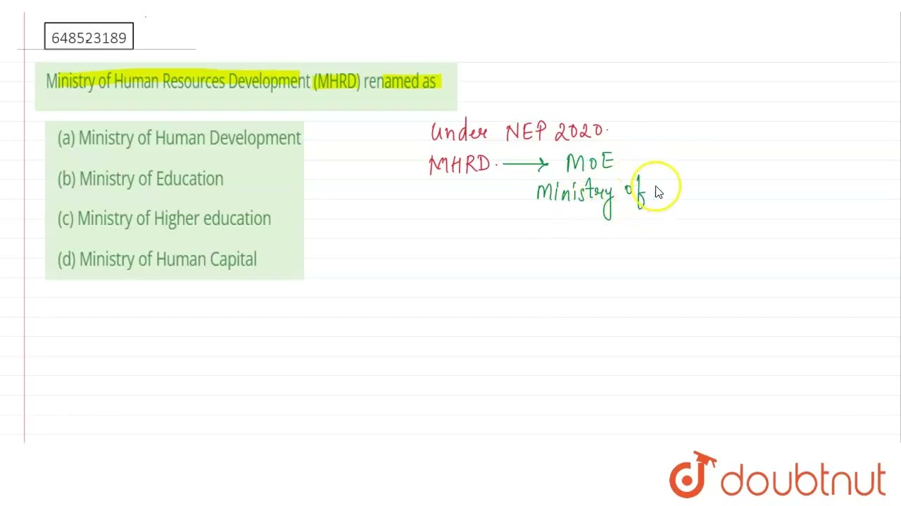 Ministry of Human Resources Development (MHRD) renamed as | CLASS 14 | NEP (New Education Policy...