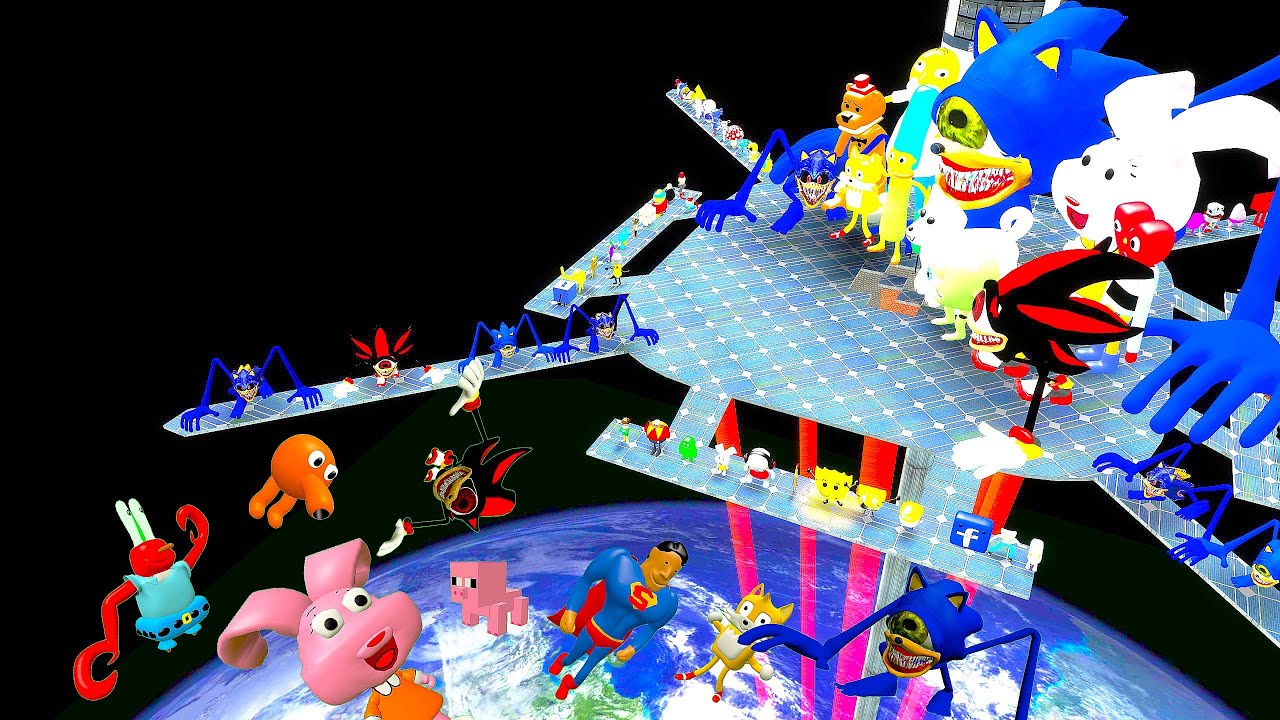 🚀SPACE ELEVATOR 3D SANIC BANBAN MEMES VS SONIC TAPES FAMILY in GMod !