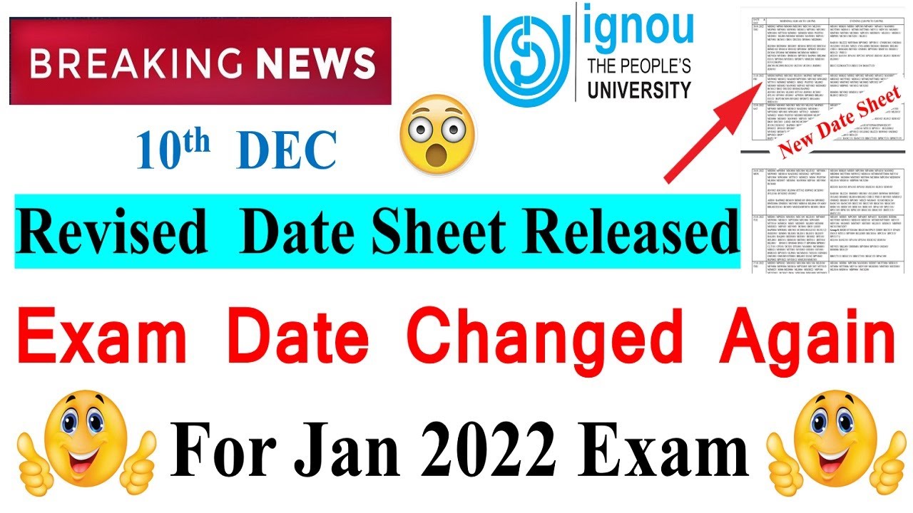 IGNOU January 2022 Exam New Revised Date Sheet Released | Exam Date Changed for January 2022 Exam
