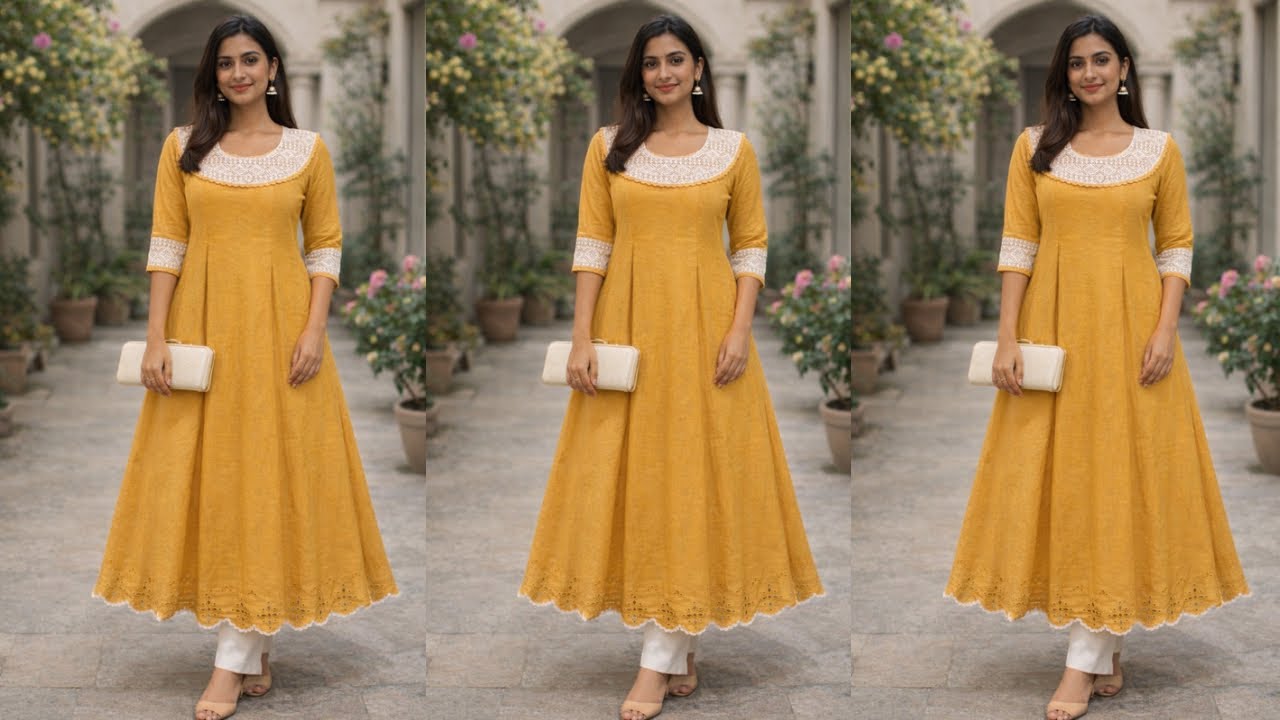 Inverted Box Pleated A Line Kurti cutting and stitching  | A line kurti cutting and stitching 