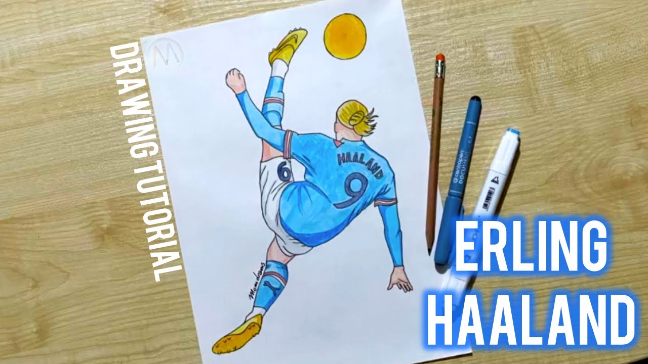 How to draw Erling Haaland bicycle kick / How to draw Erling Haaland Man City step by step