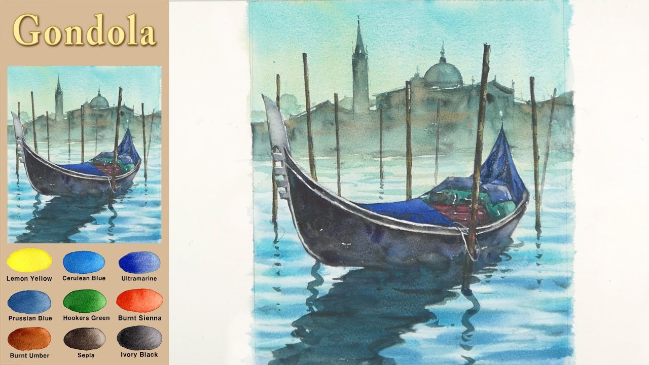 основной Пейзаж Акварель - гондола (wet-in-wet, Arches rough)NAMIL ART