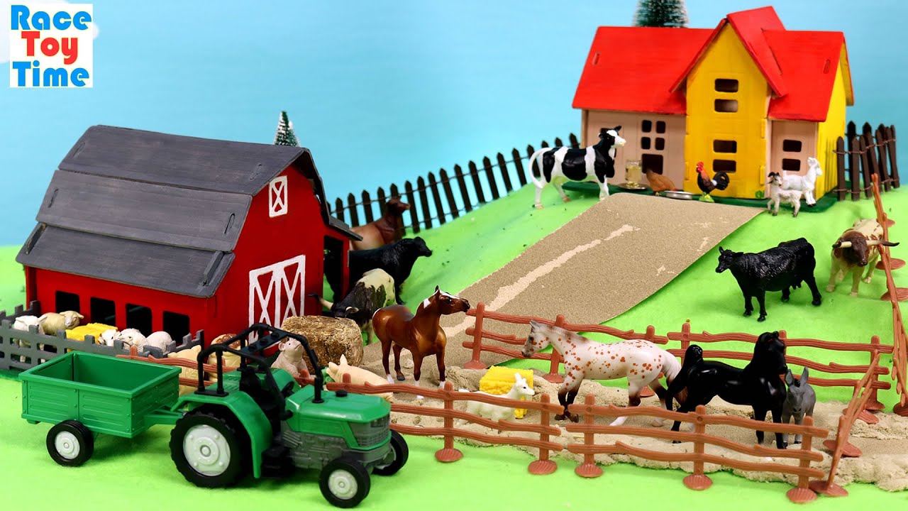 Farm on a Hill Scenery Set with Barn Animals