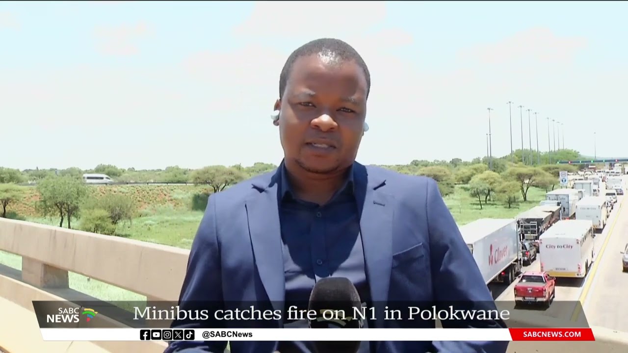 Road Safety | Minibus taxi travelling on N1 from Limpopo to Gauteng overturns, catches fire