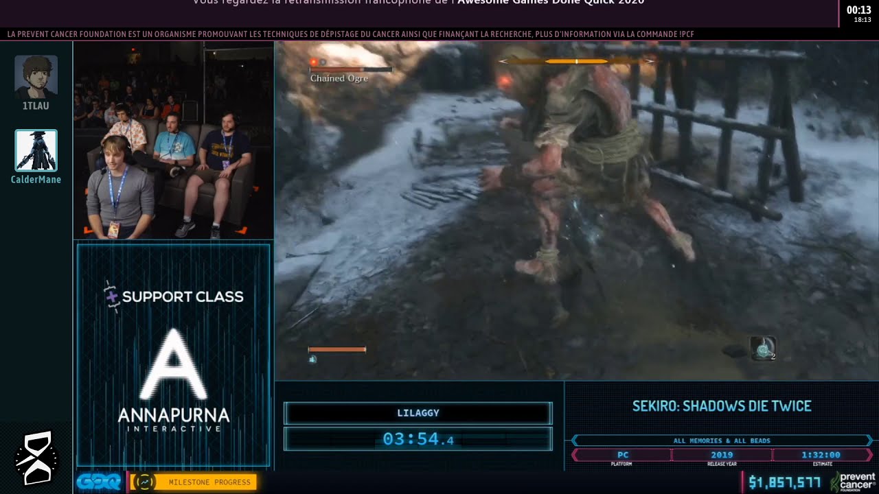 Sekiro: Shadows Die Twice en 1:35:35 (All Memories & All Beads) [AGDQ2020]