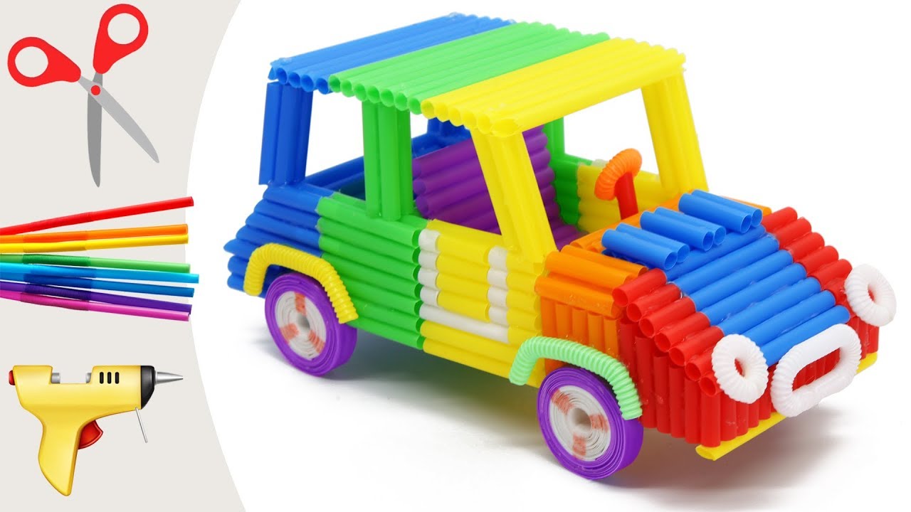 Reuse Drinking Straws to Make Mini Cooper Car | Plastic recycle