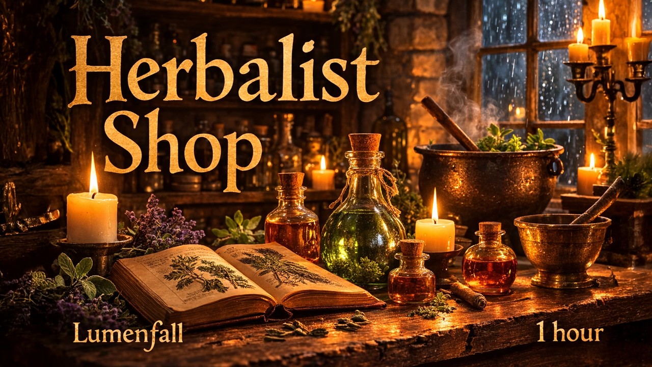 Inside a Medieval Herbalist Shop 🌿 Cozy Apothecary Ambience, Rain & Potion Brewing (1 hour)