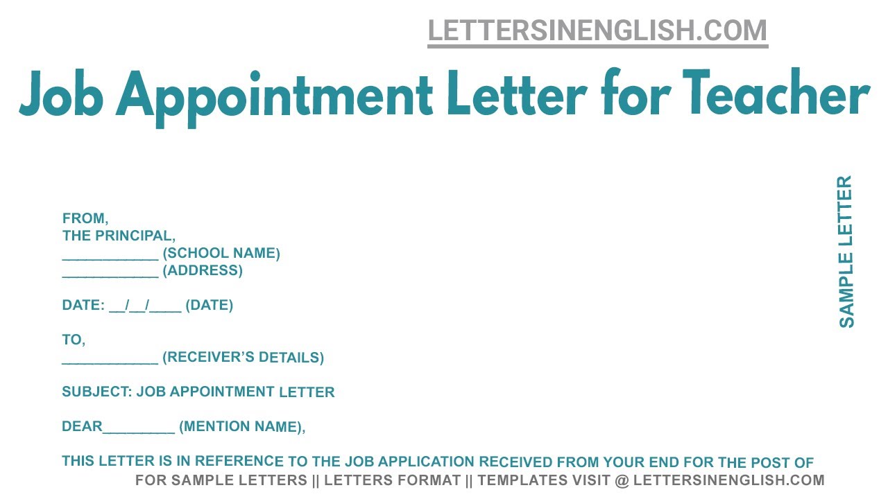 Job Appointment Letter For Teacher - Sample Job Appointment Letter for the Post of Teaching