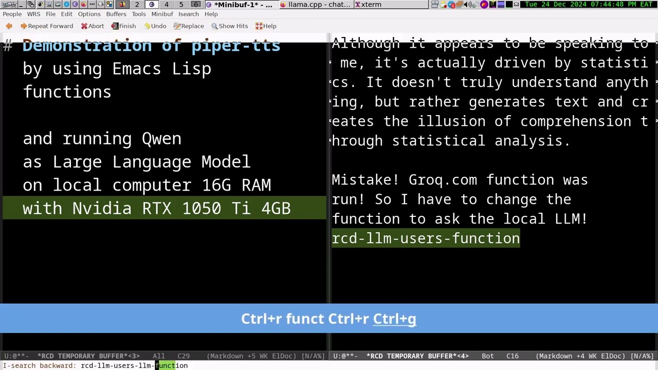 LLM  Qwen Demonstration within GNU Emacs, free software, Apache 2.0.