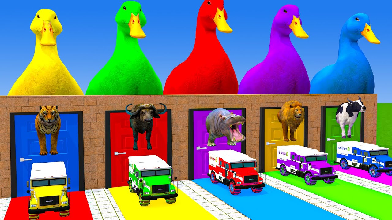 Long Slide Game With Cow Elephant Gorilla Hippopotamus Tiger - 3d Animal Game - Funny 3d Animals