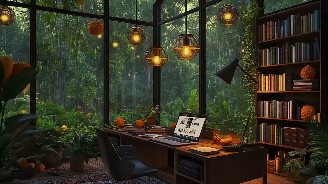 Cozy Forest Greenhouse Rain Sounds 🌿 Deep Focus Study Ambience | Rain on Glass for Work & Reading