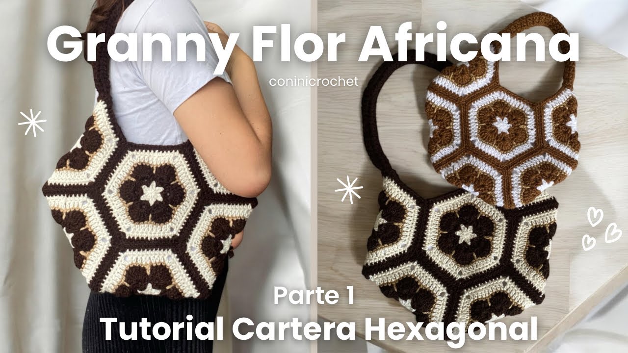 CARTERA HEXAGONAL a crochet | Parte 1: GRANNY FLOR AFRICANA | Conini Crochet