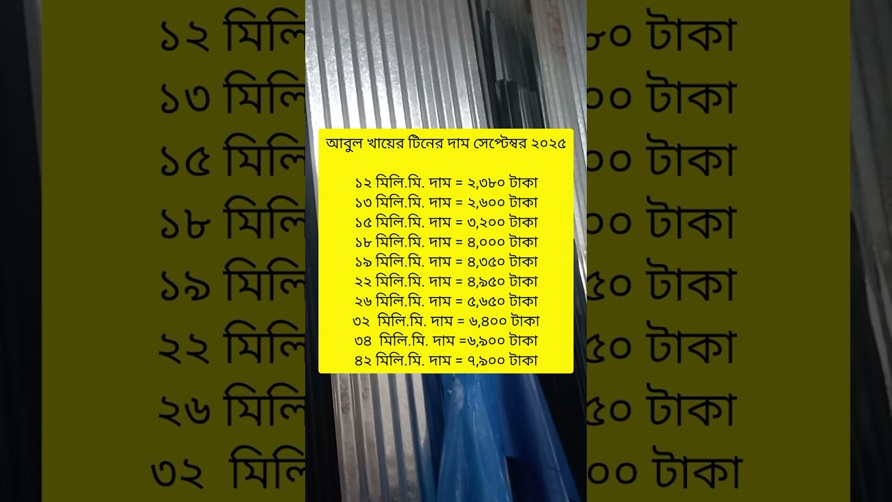 সেপ্টেম্বর ২০২৫ আবুল খায়ের টিনের আপডেট দাম। #গরু_মার্কা_টিনের_দাম #টিনের_দাম_২০২৫ #cow_tin#tin_price
