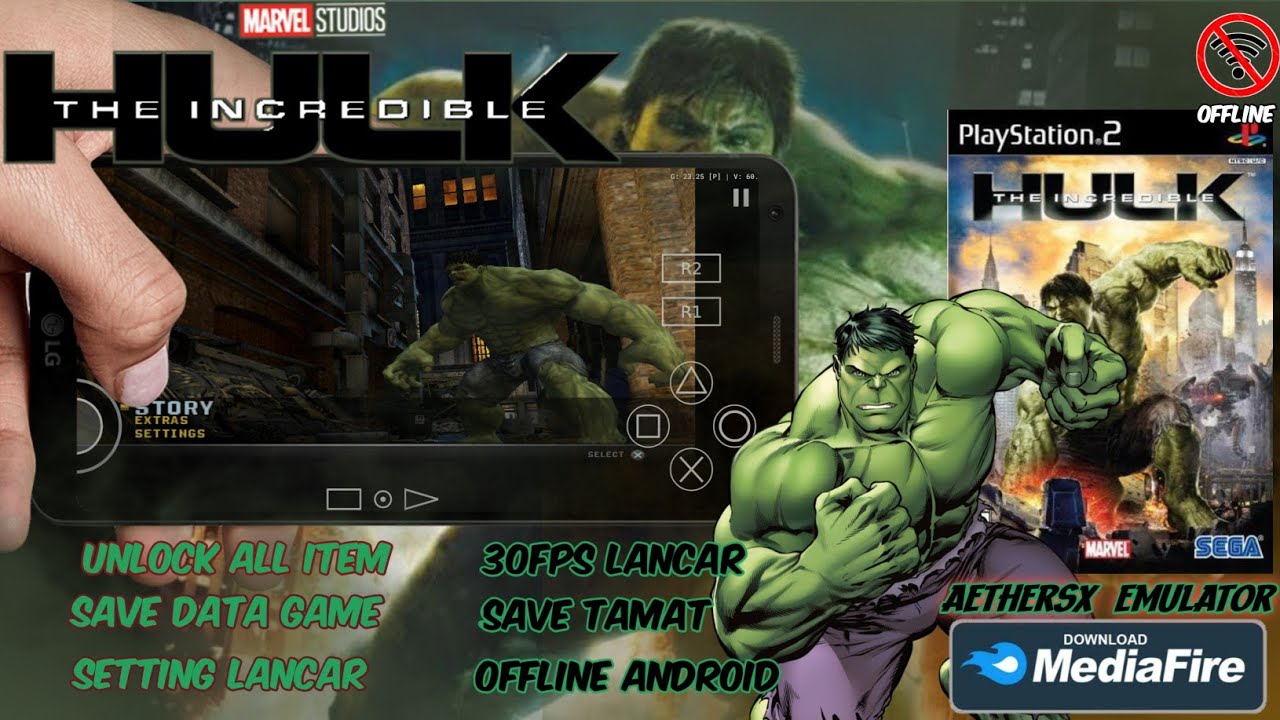 cara main game Incredible Hulk emulator Aethersx2 save tamat
