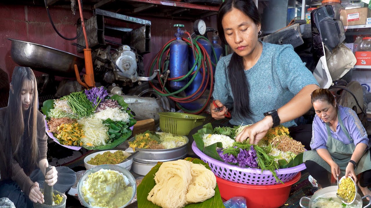 Amazing Khmer Food - Rice Noodles With Fish Gravy - Cambodia Popular Food