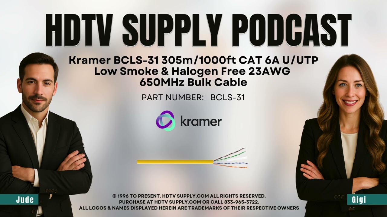 Kramer BCLS-31 305m/1000ft CAT 6A U/UTP Low Smoke & Halogen Free 23AWG 650MHz Bulk Cable