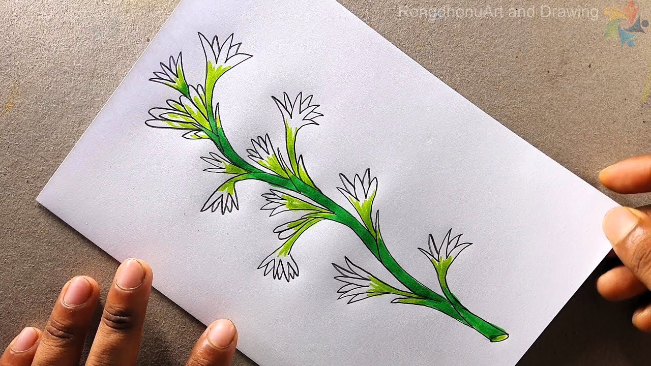 Рисунок цветка Раджнигандхи || Рисунок цветка Раджнигандхи || Как нарисовать цветок TubeRose шаг ...