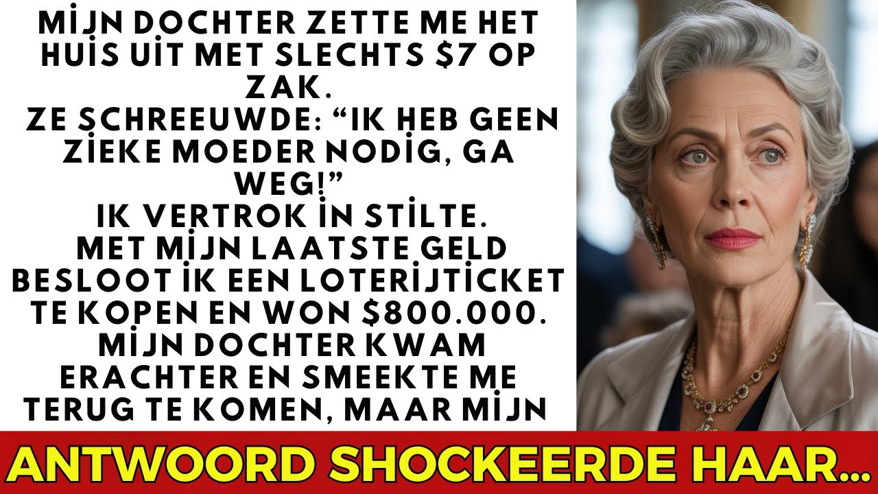 Mijn dochter zette me buiten met 7 dollar op zak. Maar ik won 800.000 in de lotto en…