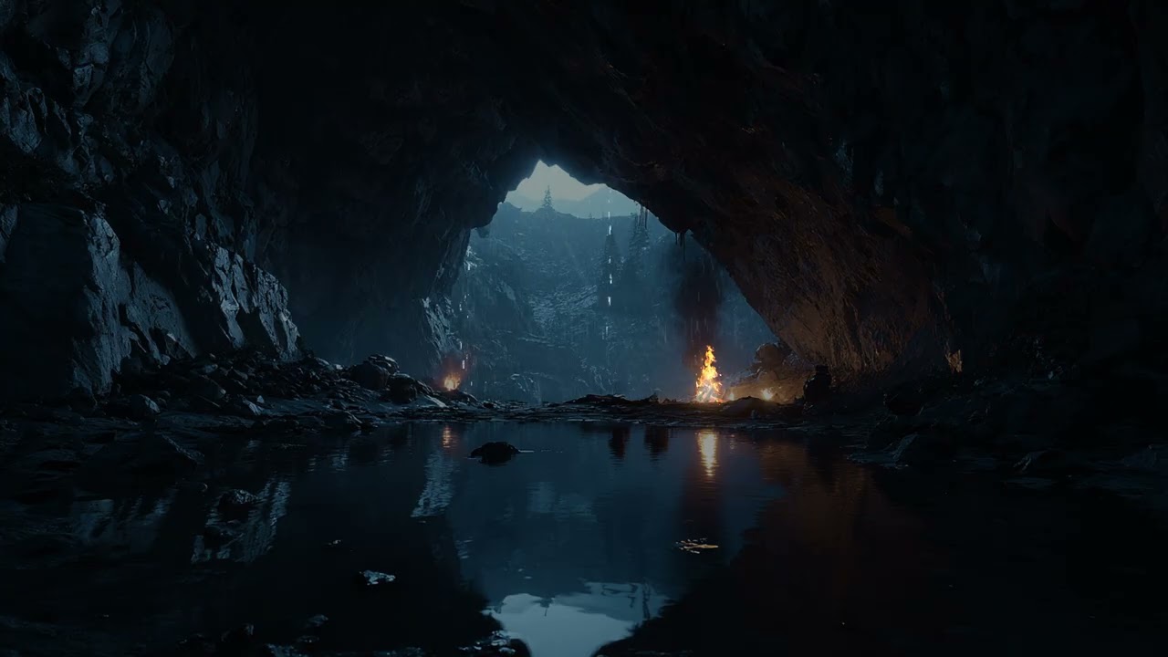 Dark Midnight Rain Inside a Secret Forest Cave | Relaxing Thunder Ambience
