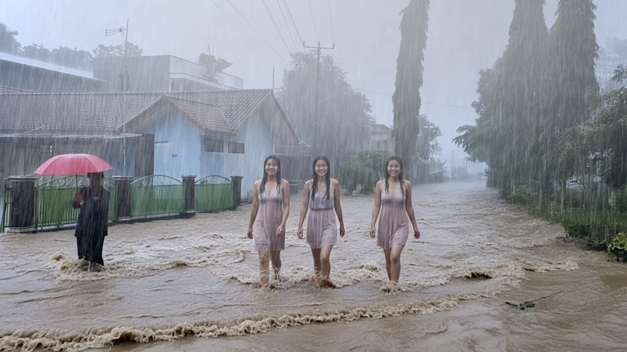Super Strong Rainstorm!! The Most Extreme Heavy Rain and Thunderstorm Hit Green Village