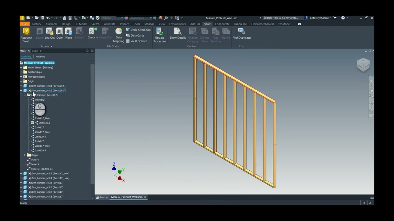 Inventor - Method for Showing Active Model States for Vault Uses