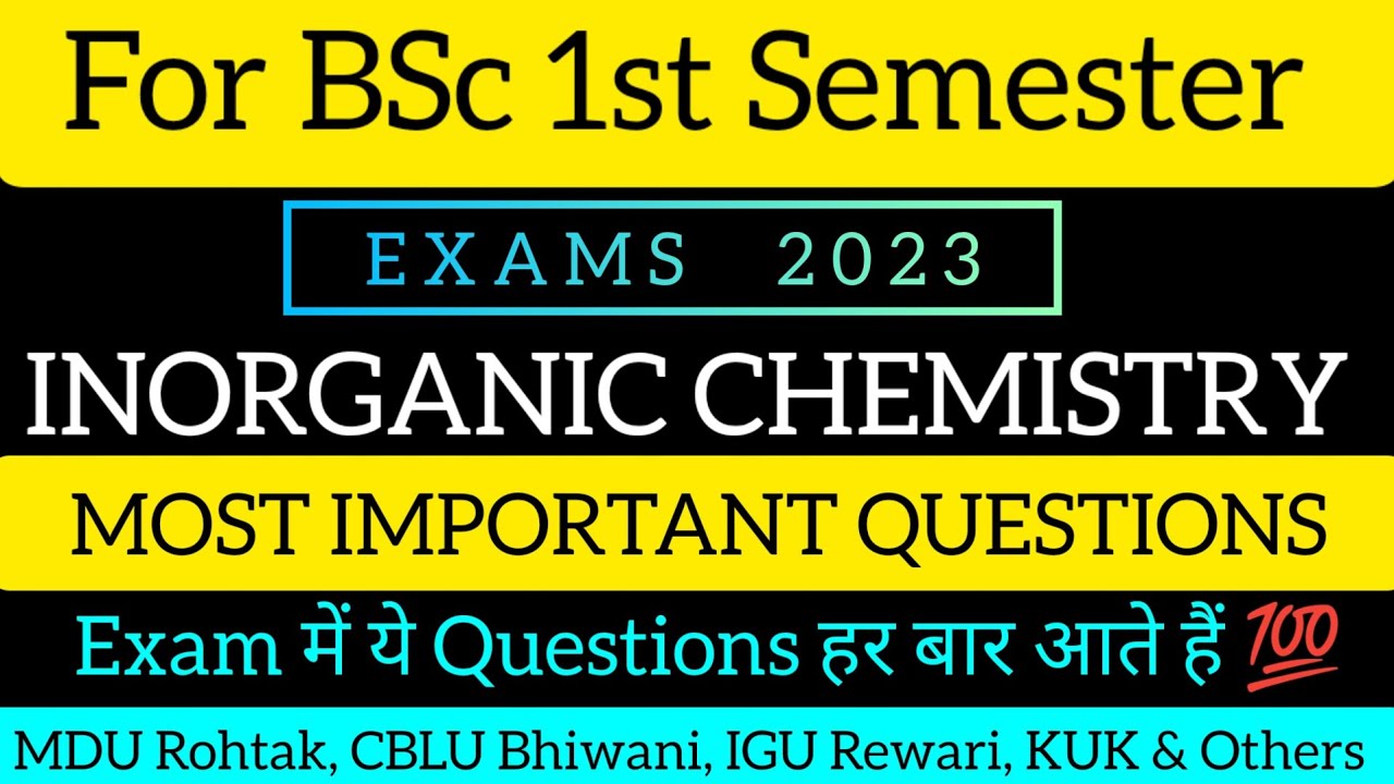 BSc I Year 1st Sem Inorganic Chemistry Most Important Questions 2023 MDU, CBLU, IGU, KUK@Dear_Pari