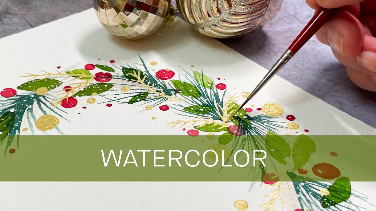 Let's paint a festive wreath for the holidays | easy beginner watercolor | please turn on captions!