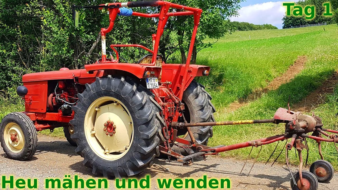 Heu - ein früher Schnitt im Juni, Mähen und Wenden Tag 1