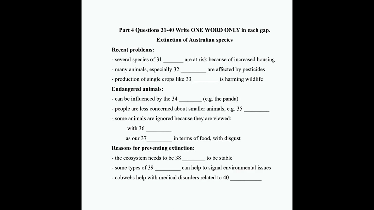 IELTS listening actual test with answers | Part 4 Extinction of Australian species