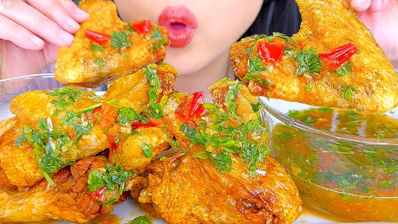 Asmr Mukbang | Fried Chicken Wings with Spicy Garlic Crack Sauce | Eating Sounds | ASMR Phan