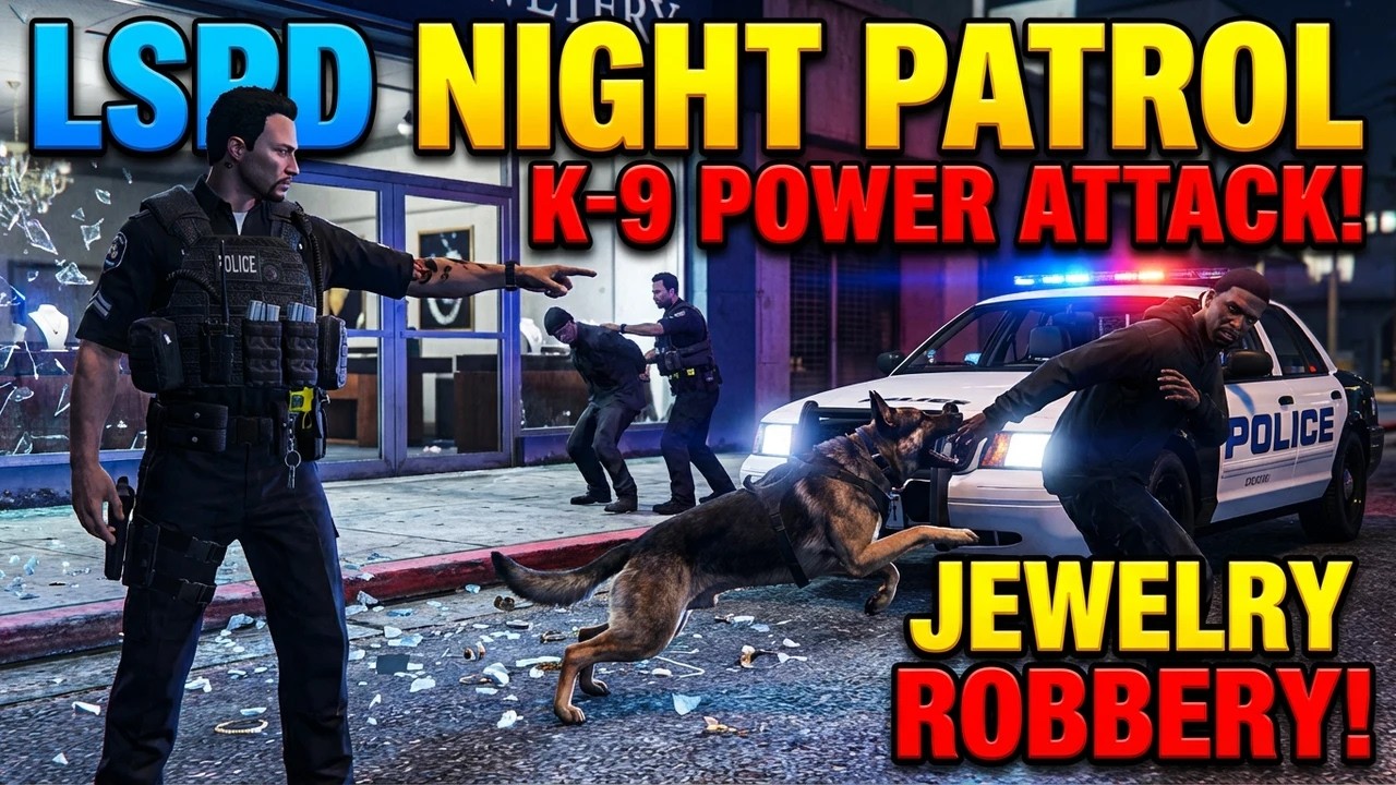 LSPD Night Patrol K-9 | Jewelry Store Robbery | Power Attack | Suspicious Persons | LSPDFR | GTAV