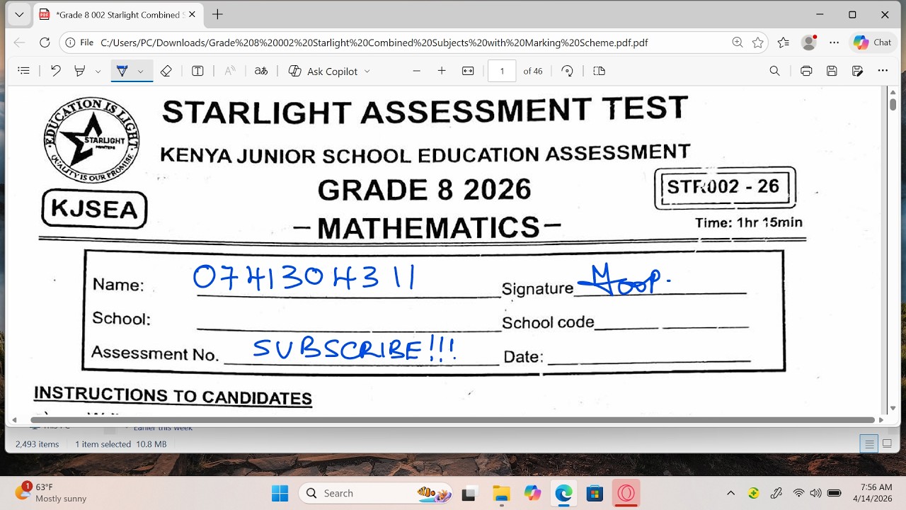GRADE 8 MATHEMATICS STARLIGHT ASSESSMENT TEST 002 (2026) | FULL REVISION + SOLUTIONS 🔥