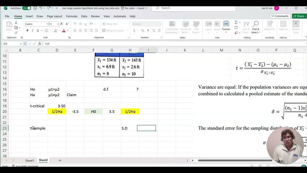 MAT 209 Lesson 17-1 Two small independent sample hypothesis test Two tail case