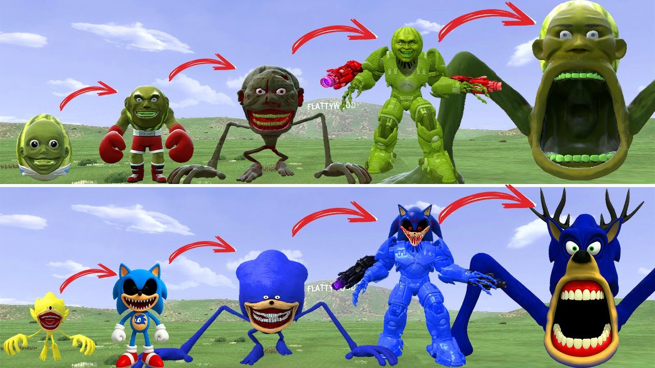 HELLO: ALL THE NEW EVOLUTIONS OF KING LINGANG MELON VS KING SONIC EXE IN GMOD!