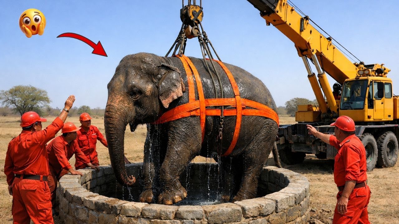 Rescue team saves an elephant in the well smart dog’s warning 🐕 #rescueanimals #trending 