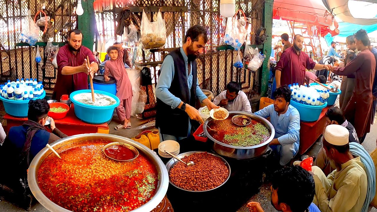 Traditional Street food of hot weather in Afghanistan | Cold Lassi | Channa and Lobya | Chicken fry