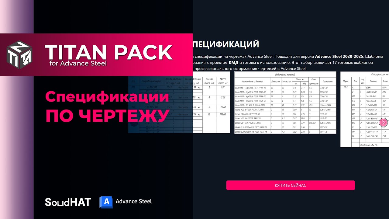 Спецификации по чертежу и Titan Pack