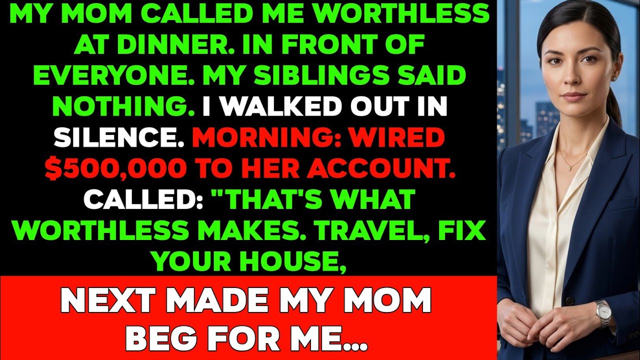 My Mom Called Me Worthless at Dinner — The Next Morning I Wired $500K and Said Goodbye...