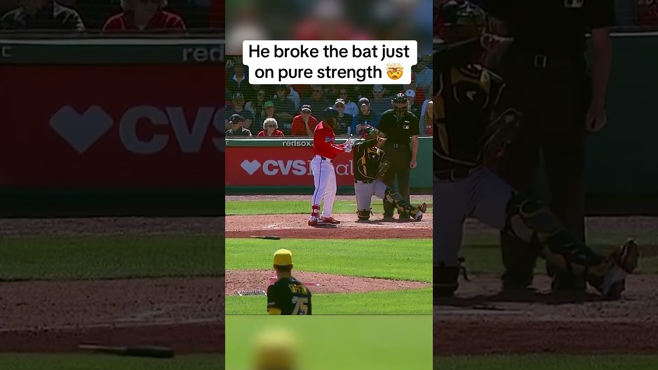 He check swung so hard he snapped the bat in half 😱 (via @MLB, @NESN)