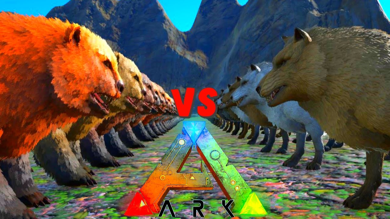 Dire Trouble | ARK Survival Evolved 100 Dire Wolves VS 50 DireBears | DireWolf VS DireBear