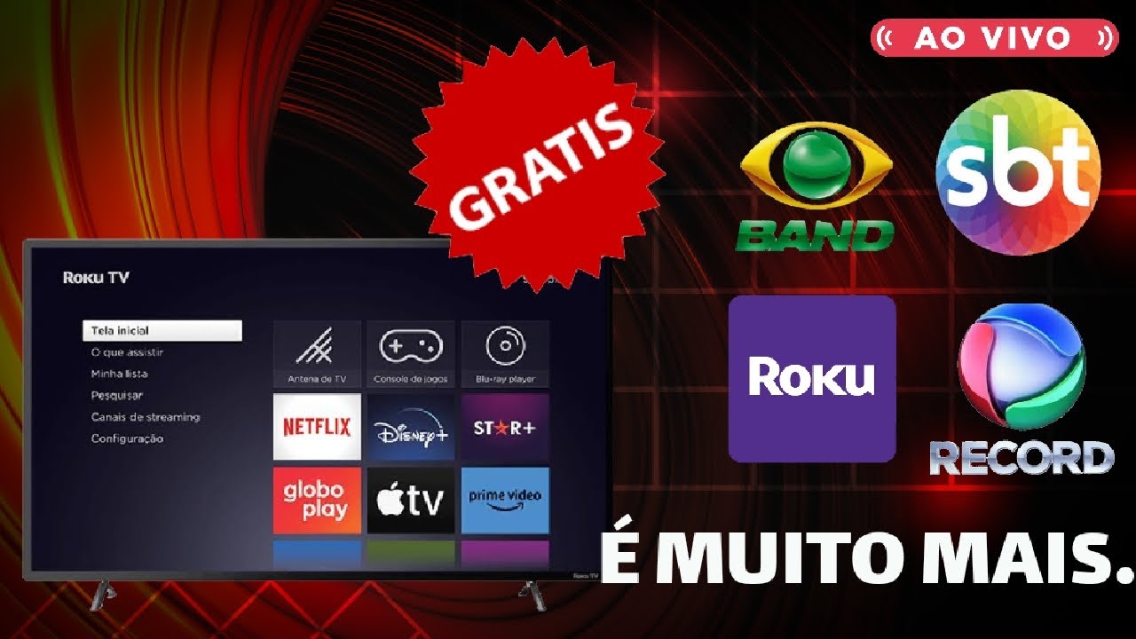 Canais de gra&ccedil;a Roku, globo, Record TV, SBT, Band e jornal ao vivo