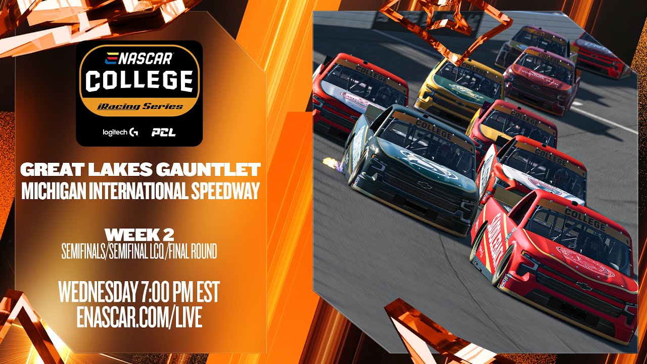 eNASCAR College iRacing Series | Great Lakes Gauntlet | Week 2 | Michigan International Speedway