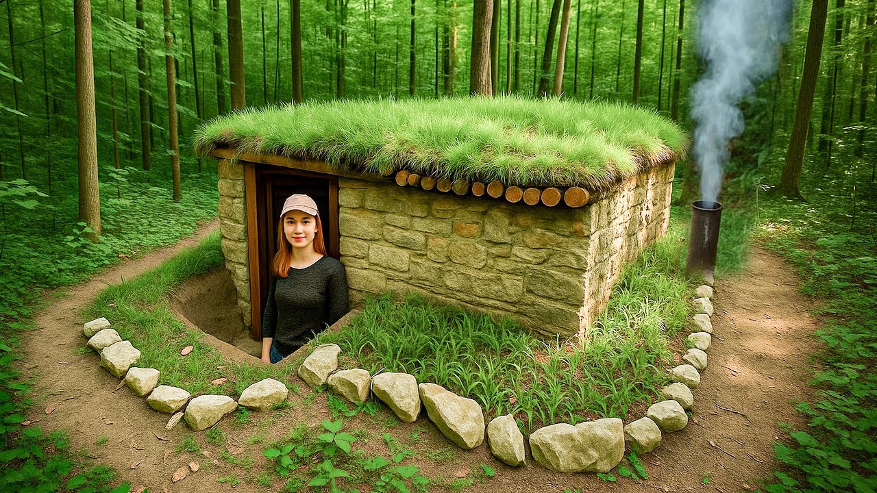 Building a Warn Underground Brick House in 32 Days | Off Grid Cabin | Nature ASMR